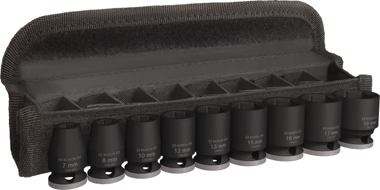 Conjunto de soquetes de impacto Bosch PRO de 3/8 polegadas, 9 peças em estojo.